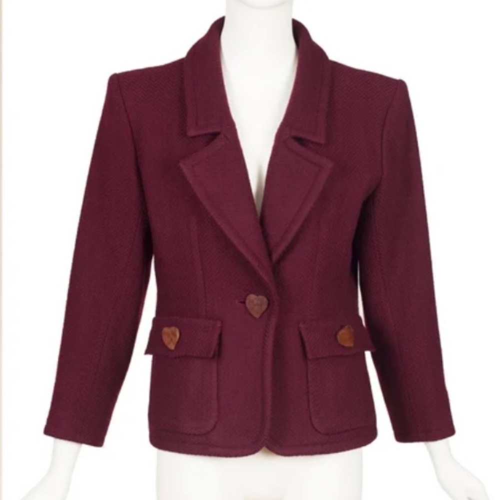 Yves Saint Laurent 1993-94 F/W Runway Vintage Heart-Shaped Wood Button Burgundy